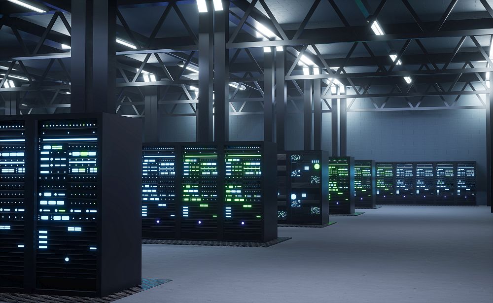 A modern CITEC data center interior with rows of illuminated server racks and overhead industrial lighting.